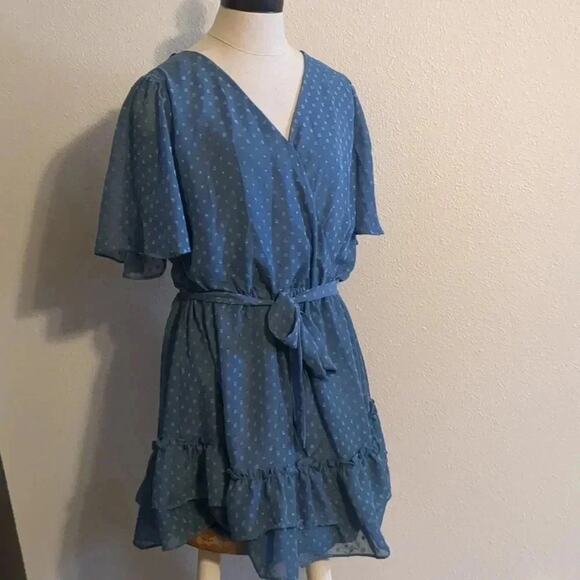 B Smart blue tie wrap dress size 13/14 - Picture 1 of 4